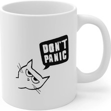 Ivart Kedi Don't Panic Tasarım Baskılı Premium Beyaz Porselen Kupa Bardak