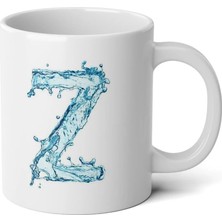 Ivart Kişiye Özel Su Temalı Z Harfi Baskılı Tasarım Beyaz Porselen kupa bardak