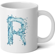 Ivart Kişiye Özel Su Temalı R Harfi Baskılı Tasarım Premium Beyaz Porselen kupa bardak