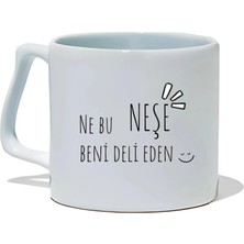 Ivart Ters-Düz Duygu Salatası Serisi-Neşe-Ne Bu Neşe Beni Tasarım Baskılı Beyaz Porselen Kupa Bardak-Yüz