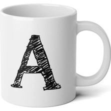 Ivart Kişiye Özel Kara Kalem A Harfli Baskılı Tasarım Premium Beyaz Porselen Kupa Bardak