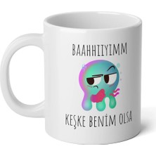 Ivart Ters-Düz Duygu Salatası Serisi-Gıpta-Keşke Benim Olsa Tasarım Baskılı  Beyaz Porselen Kupa Bardak-