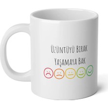 Ivart Ters-Düz Duygu Salatası Serisi-Üzüntü-Yaşamaya Bak Tasarım Baskılı Beyaz Porselen Kupa Bardak-Yüz