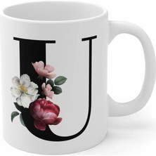 Ivart Kişiye Özel U Harfli Baskılı Tasarım Premium Beyaz Porselen kupa bardak