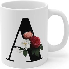 Ivart Kişiye Özel A Harfli Baskılı Tasarım Premium Beyaz Porselen kupa bardak