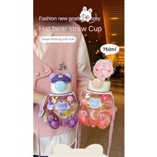 Nacario Su Matarası Boyun Askılı Suluk Renkli Çizgi Film ve Desenli Karakterler Çocuklara Özel Taşıması Kolay Okulda Piknikde Kullanıma Uygun 750ML Crk2 (Pembe)