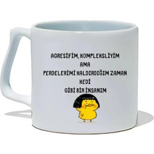 Ivart Agresifim, Kompleksliyim Ama Kedi Gibi Bir Insanım Tasarım Baskılı Beyaz Porselen Kupa Bardak-Recep
