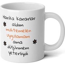 Ivart Harika Kararlar Aldım Muhtemelen Uygulamam Baskılı Premium Beyaz Porselen Kupa Bardak