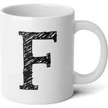 Ivart Kişiye Özel Karakalem F Harfli Baskılı Tasarım Premium Beyaz Porselen Kupa Bardak