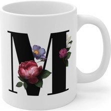 Ivart Kişiye Özel M Harfli Baskılı Tasarım Premium Beyaz Porselen kupa bardak