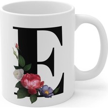 Ivart Kişiye Özel E Harfli Baskılı Tasarım Premium Beyaz Porselen kupa bardak