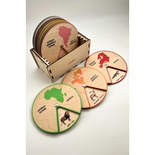 Özgürce Kıtalarda Yaşayan Hayvanlar Montessori Ahşap Çark Oyuncağı, 7 Kıta Kutulu