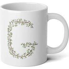 Ivart Kişiye Özel Dal Temalı G Harfi Baskılı Tasarım Premium Beyaz Porselen kupa bardak