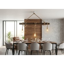 MR CLK Rustik Halatlı Ahşap Kütük Avize - 3 Kollu Doğal Tasarım