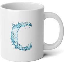 Ivart Kişiye Özel Su Temalı C Harfi Baskılı Tasarım Premium Beyaz Porselen kupa bardak