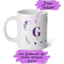 Ivart Kişiye Özel Baş Harf Mor Çiçek Temalı Baskılı Porselen Kupa Bardak-Isme Özel-Öğretmenler Günü-Hediye