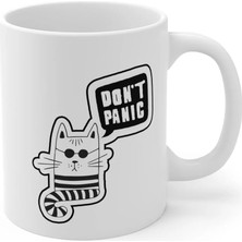 Ivart Kedi Don't Panic Tasarım Baskılı Premium Beyaz Porselen Kupa Bardak