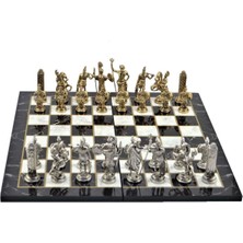 Nacario Gifthome, Metal Satranç Takımı/seti; Battal,yunan,parlak, Kat.mermer Desenli Satranç Tahtası