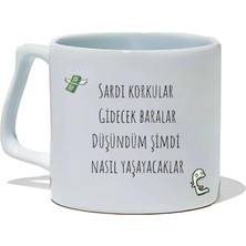 Ivart Ters-Düz Duygu Salatası Serisi-Korku-Sardı Korkular Tasarım Baskılı Beyaz Porselen Kupa Bardak-Yüz