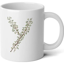 Ivart Kişiye Özel Dal Temalı Y Harfi Baskılı Tasarım Premium Beyaz Porselen kupa bardak