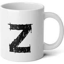 Ivart Kişiye Özel Karakalem Z Harfli Baskılı Tasarım Premium Beyaz Porselen Kupa Bardak