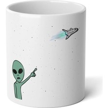 Ivart Uzaylı ve Roket Baskılı Premium Beyaz Porselen Kupa Bardak