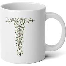 Ivart Kişiye Özel Dal Temalı T Harfi Baskılı Tasarım Premium Beyaz Porselen kupa bardak