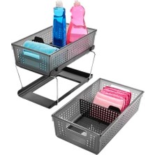 Nacario 2 Katlı Düzenleyici Bölücülü - Banyo Koleksiyonu Saplı Kaydırmalı Sepetler, Yer Tasarrufu, Çok Amaçlı Depolama ve Bpa Içermez, Büyük, Karbon