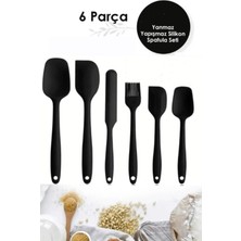 Reoona Isıya Dayanıklı Yanmaz Yapışmaz Silikon Spatula Seti 6 Parça Siyah