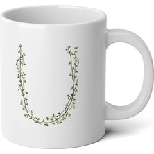 Ivart Kişiye Özel Dal Temalı U Harfi Baskılı Tasarım Premium Beyaz Porselen kupa bardak