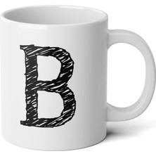 Ivart Kişiye Özel Karakalem B Harfli Baskılı Tasarım Premium Beyaz Porselen Kupa Bardak