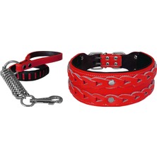 Mestore Markapet Elegance Deri Işlemeli Lüks Köpek Tasma Seti Xl 7 Cm*60-68 cm Kırmızı - DR-5002