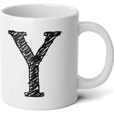 Ivart Kişiye Özel Karakalem Y Harfli Baskılı Tasarım Premium Beyaz Porselen Kupa Bardak