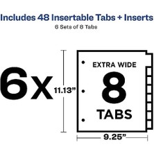 Nacario Big Tab 21211 3 Halkalı Kitap Için Ayırıcı Yapraklar, 8 Ayraç, Çok Renkli, 6 Set