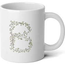 Ivart Kişiye Özel Dal Temalı B Harfi Baskılı Tasarım Premium Beyaz Porselen kupa bardak