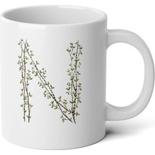 Ivart Kişiye Özel Dal Temalı N Harfi Baskılı Tasarım Premium Beyaz Porselen kupa bardak