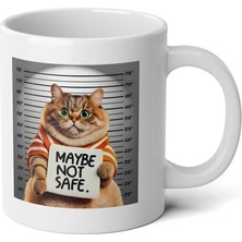 Ivart Kedi Maybe Not Safe Baskılı Premium Beyaz Porselen Kupa Bardak
