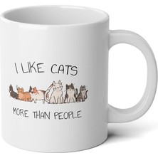 Ivart I Like Cat More Than People Kedi Baskılı Premium Beyaz Porselen Kupa Bardak