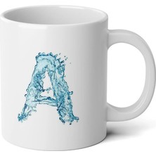 Ivart Kişiye Özel Su Temalı A Harfi Baskılı Tasarım Premium Beyaz Porselen Kupa Bardak