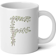 Ivart Kişiye Özel Dal Temalı F Harfi Baskılı Tasarım Premium Beyaz Porselen kupa bardak