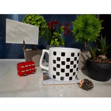 Ivart Siyah  Kareli  ve Love Yazılı Lüks  Kupa Bardak-Nescafe & Latte Fincanı-Motto