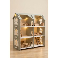 Özgürce LED Işıklı Ahşap Çok Katlı Montessori Bebek Evi, Eğlenceli ve Öğretici Oyun | Yeşil