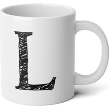 Ivart Kişiye Özel Karakalem L Harfli Baskılı Tasarım Premium Beyaz Porselen Kupa Bardak