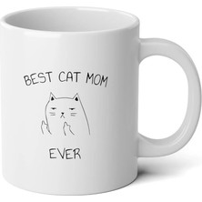 Ivart Best Cat Mom Ever Kedi Annesi Baskılı Premium Beyaz Porselen Kupa Bardak