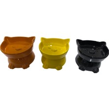 Mestore Kedi Kafalı Yüksek Seramik Mama Su Kabı 250 ml Çeşitli Renklerde - 13138