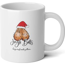 Ivart Kişiye Özel Yılbaşı Jingle Balls Tasarım Baskılı Premium Beyaz Porselen Kupa Bardak-Yılbaşı Hediyesi