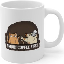 Ivart Kedi Coffee First Baskılı Premium Beyaz Porselen Kupa Bardak