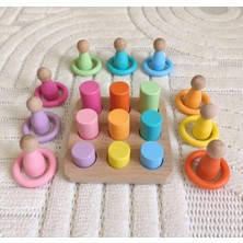 Özgürce Eğitici Montessorili Renkli Eşleştirme Tablalı Silindir ve Halka Seti