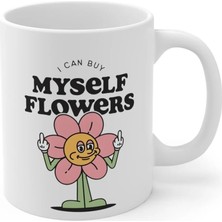 Ivart Myself Flowers  Baskılı Premium Beyaz Porselen Kupa Bardak