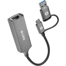 Nacario SWV-USBC029 Gri Metal Type-C + Usb3.0 Çeviricili 10/100/1000MBPS Adaptör, Usb3.0 Ethernet Çevirici, Type C Ethernet Çevirici